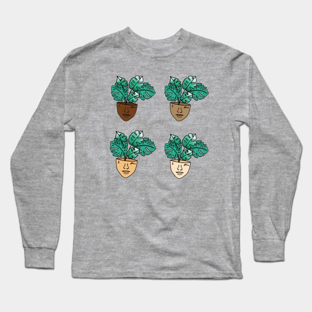 Multicultural Monstera Long Sleeve T-Shirt by Tenpmcreations